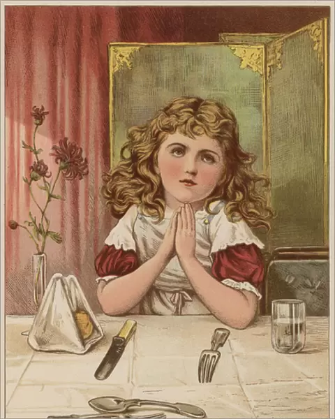 Girl saying grace before meal (chromolitho)