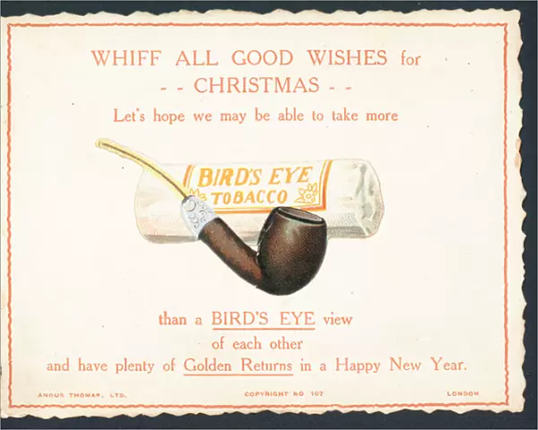 Birds Eye Tobacco and Pipe, Christmas  /  New Year Card (chromolitho)