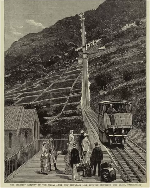 The Steepest Railway in the World, the New Mountain Line between Montreux and Glion, Switzerland (engraving)