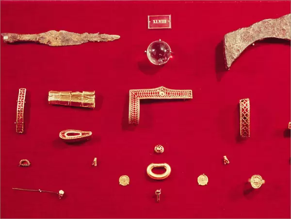 Selection of jewellery and weapons from the Treasure of Childeric (gold and garnet