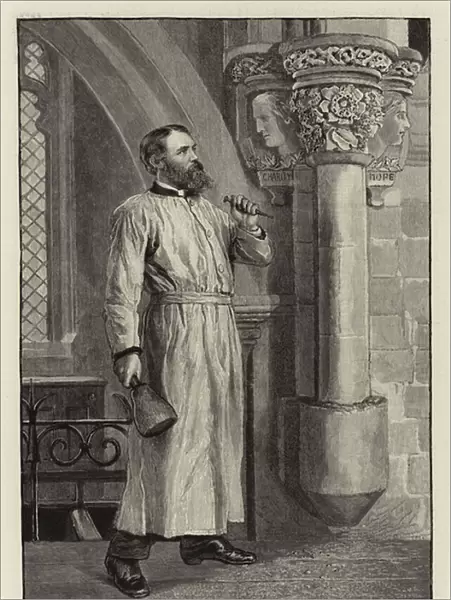 'A Vicar his own Mason', the Reverend F W Ragg helping in the Restoration of his Church at Marsworth, Tring (engraving)