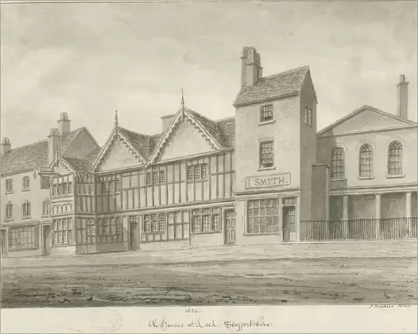 Leek Town - Old Houses: sepia drawing, 1844 (drawing)