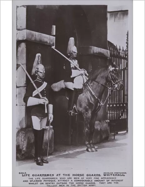 Life guardsmen at the Horse Guards, Whitehall (b  /  w photo)