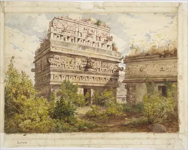 Uins from Chichen Itza, Yucatan, Mexico Depicts west facade of the Iglesia (w  /  c)