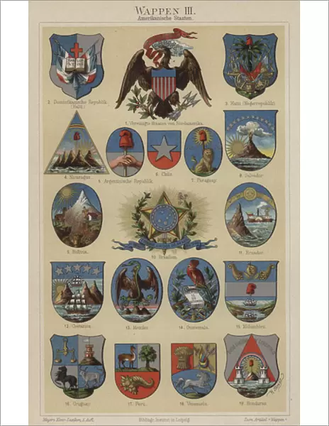 Coats of arms of countries of the Americas (colour litho)