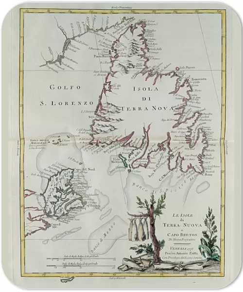 The islands of Newfoundland and Cape Breton, engraving by G. Zuliani taken from Tome I of the 'Newest Atlas'published in Venice in 1778 by Antonio Zatta, Private Collection