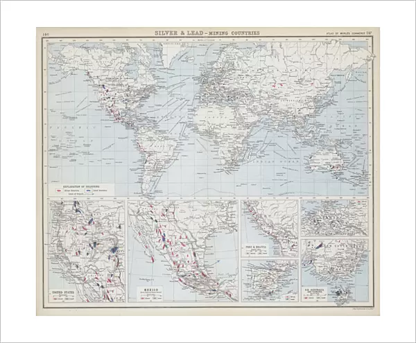 Silver and lead, mining countries (colour litho)