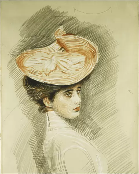 Portrait of a Lady, thought to be Madame Helleu, (black, red and white chalk)