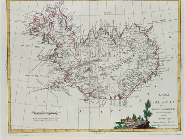 Iceland divided into its districts, engraving by G. Zuliani taken from Tome III of the 'Newest Atlas'published in Venice in 1781 by Antonio Zatta, Private Collection