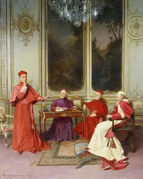 The Conference, (oil on panel)
