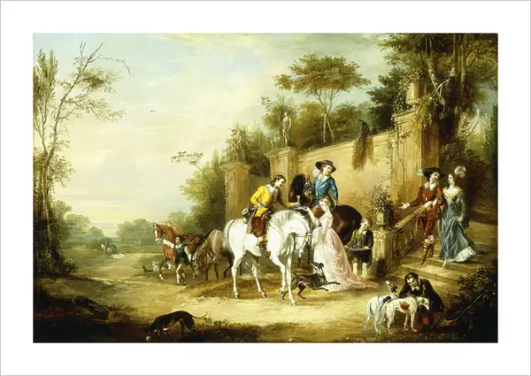 A Hawking Party Setting Out from the Steps of a Country House, 1828 (oil on canvas)