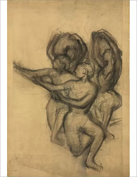 Group of Dancers, c. 1895-1900 (charcoal on joined paper laid down on board)