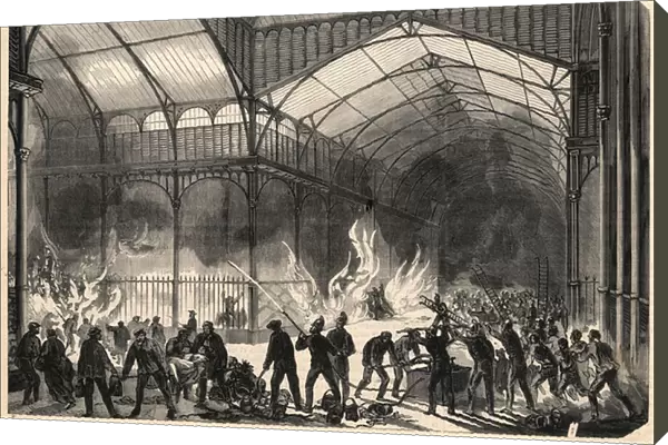Firefighters trying to stop the fire of the Central Halles in Paris, July 10, 1868