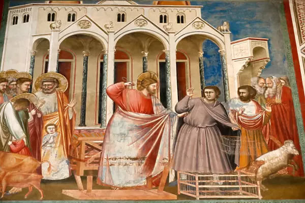 The Scrovegni Chapel. Fresco by Giotto, 14 th century. Jesus drives the merchants