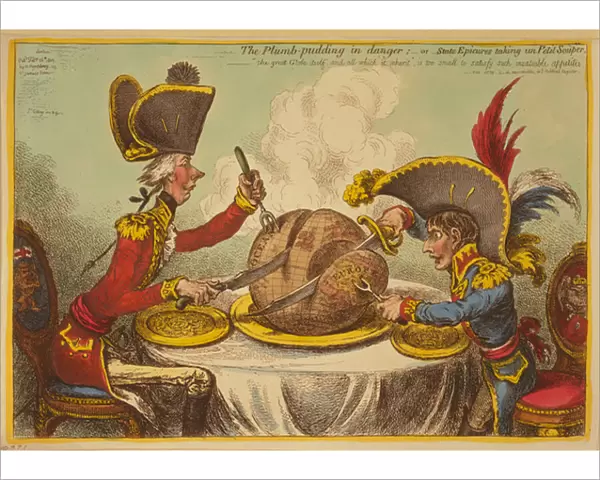 The Plum Pudding in Danger or State Epicures taking un Petit Souper, 1805 (engraving)
