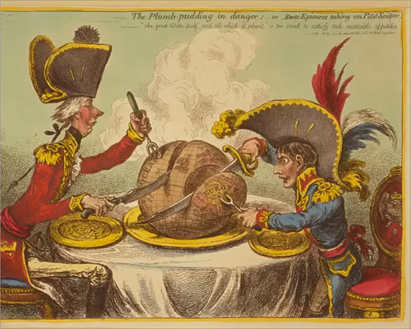The Plum Pudding in Danger or State Epicures taking un Petit Souper, 1805 (engraving)