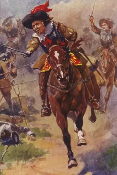 Royalist cavalry, Battle of Naseby, English Civil War, 1645 (colour litho)
