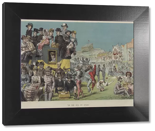 On the Hill at Epsom, satire on a day at the races (colour litho)