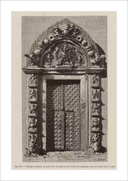 Golden gate of the Royal Palace, Bhaktapur, Nepal (engraving)