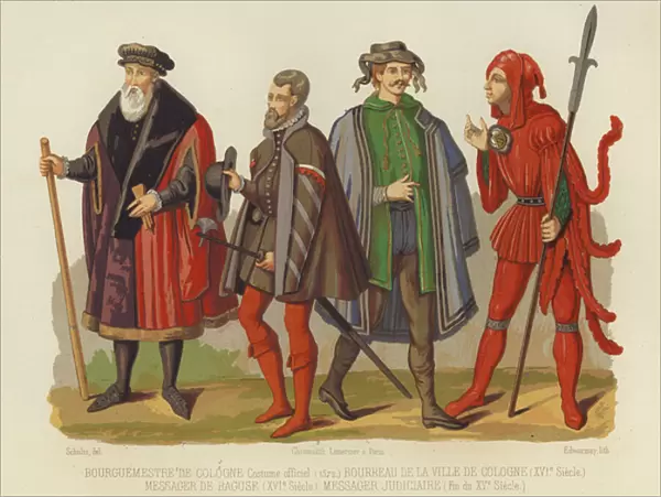 European mens costumes, 15th-16th Century (chromolitho)