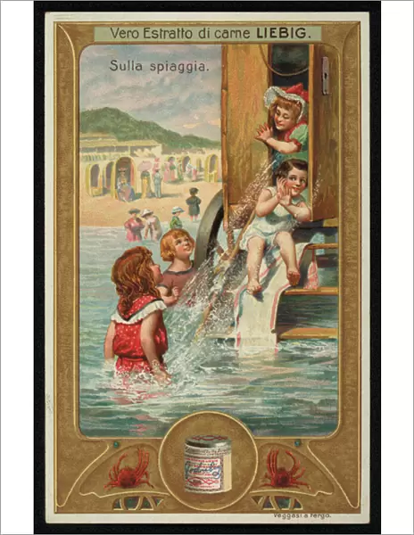 On the beach, advertisement for Liebig meat extract (chromolitho)