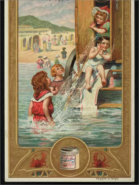 On the beach, advertisement for Liebig meat extract (chromolitho)