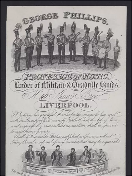 George Phillips, Professor of Music and leader of military and quadrille bands, advertisement (engraving)