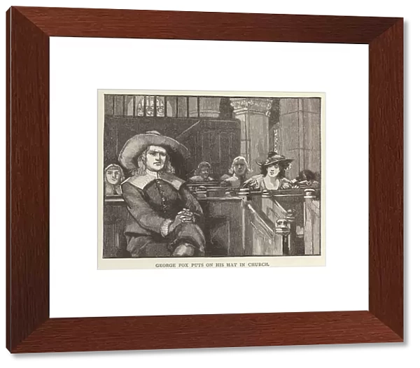 George Fox puts on his hat in church (litho)