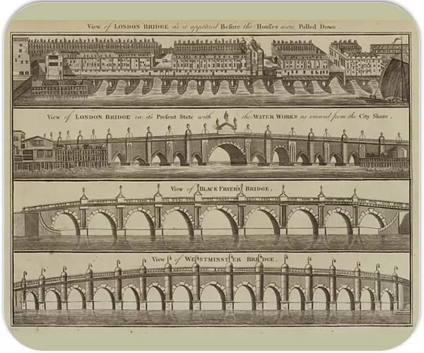 View of London Bridge as it appeared before the Houses were pulled down (engraving)