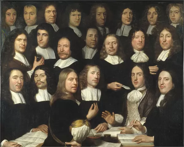 Group Portrait of the Mint Masters of Dordrecht (Portrait de groupe des maitres et des officiers de la monnaie de Dordrecht) - Peinture de Samuel Dirksz van Hoogstraten (1627-1678) - 1674 - Oil on canvas - 139, 5x166 - Dordrechts Museum