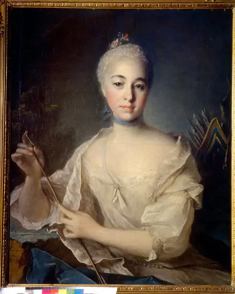 Portrait de la comtesse Anna Vorontsova (1743-1769) (Portrait of the countess A. Vorontsova). Peinture de Louis Tocque (1696-1772), huile sur toile, vers 1758. Art francais, 18e siecle, art rococo. State Russian Museum, Saint Petersbourg