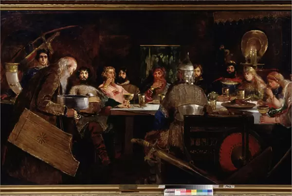 Banquet chez le grand duc Vladimir le Grand (Vladimir I dit aussi Soleil Rouge, 958-1015). Peinture de Andrei Petrovich Ryabushkin (Riaboutchkine) (1861-1904), huile sur toile, 1888. Art russe, 19e siecle