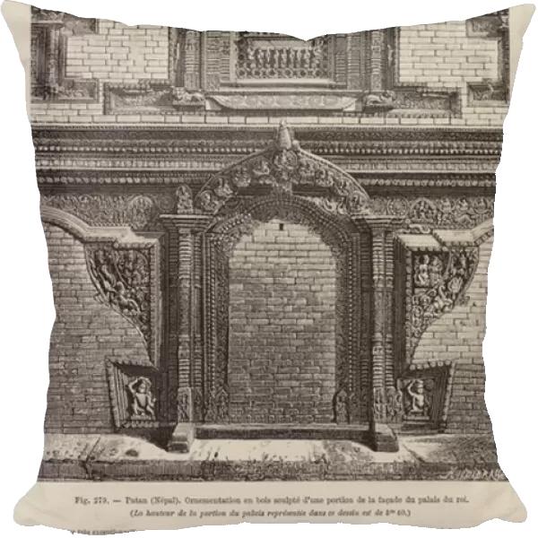 Carved wooden decoration of part of the facade of the Royal Palace, Lalitpur, Nepal (engraving)