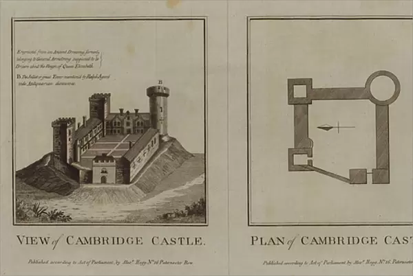 View of Cambridge Castle; Plan of Cambridge Castle (engraving)