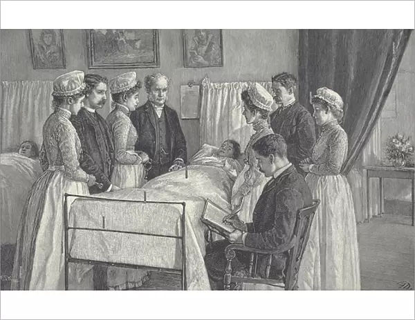 Bedside consultation in Victorian hospital (wood engraving)
