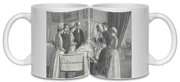 Bedside consultation in Victorian hospital (wood engraving)