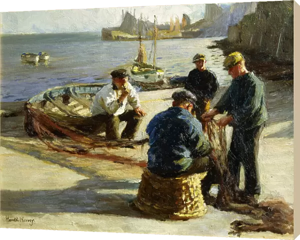 Mending the Nets, Newlyn, (oil on canvas)