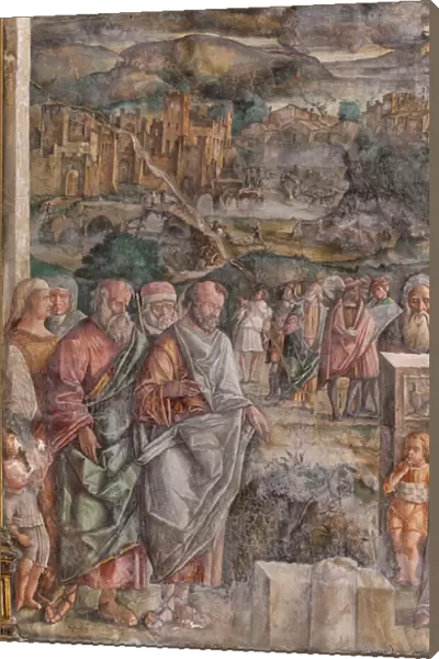 St Anthony arriving in Padua, where he restores peace between the citizens with the strength and sweetness of his preaching, School of the Saint, detail of 2196876, 1509 (fresco)