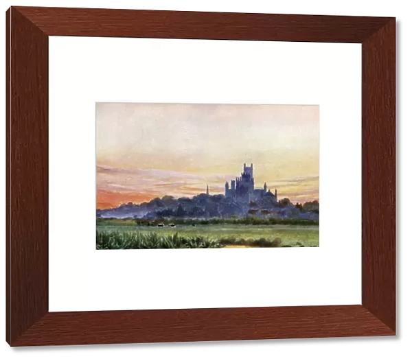 Ely from the Fens (colour litho)