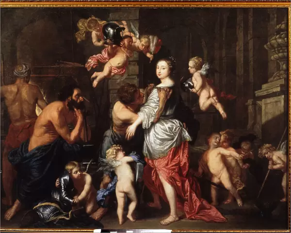 La visite de Venus (Aphrodite) a Vulcain (Hephaistos) (The visit of Venus to Vulcan). Peinture de Pieter Thies (1624-1677 ou 1679). Huile sur toile, 118, 8 x157 cm. art flamand, art baroque. State Art Museum of Belorrussian Republik, Minsk