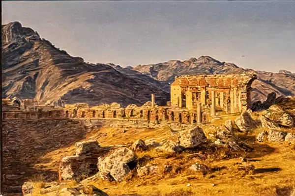 The ruins of the Greek theatre of Taormina, towards the strait of Messin, 1844 (oil on canvas)