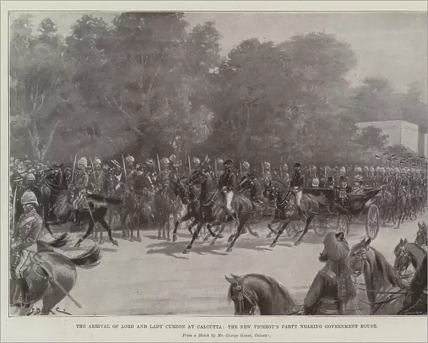 The Arrival of Lord and Lady Curzon at Calcutta, the New Viceroys Party nearing Government House (engraving)