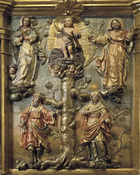 Baroque art: altarpiece of the Genealogy of Christ. Detail. Sculpture by Pedro de Sierra (1702-1760), 18th century