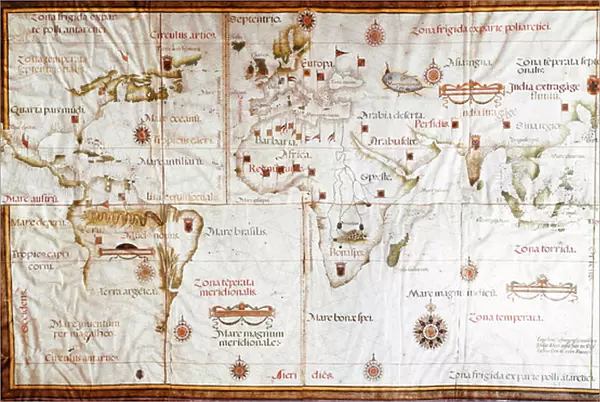 Planisphere showing the different climatic zones (manuscript, 16th century)