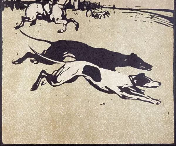 The Month of February: Hare Coursing, from An Almanac of Twelve Sports, with words by Rudyard Kipling, first published by William Heineman, 1898 (colour litho)