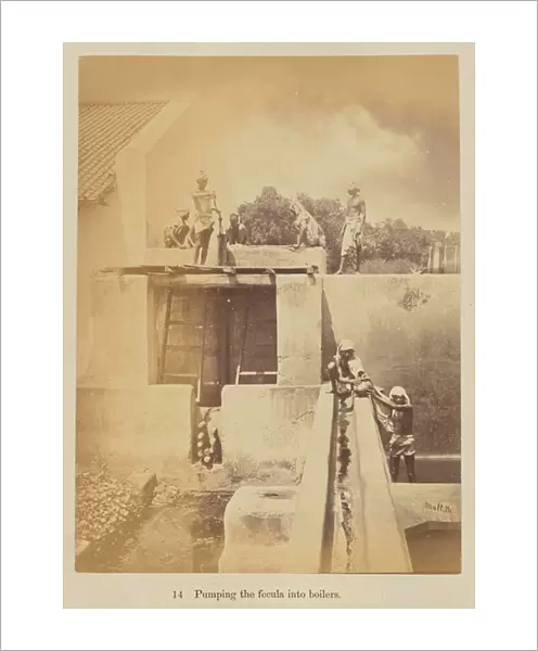 Pumping the fecula into boilers, 1877 (albumen silver print)