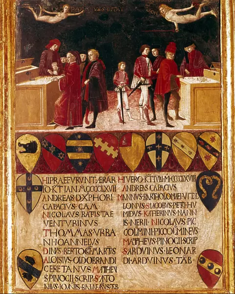 Allegory of state finances in time of war and in time of peace, 15th century (Wood painting)