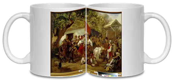 Le repas de noces. (The Wedding Feast). Peinture de Ivan Ivanovich Sokolov (1823-1918), huile sur toile, 1860. Art russe 19e siecle. Regional Art Museum, Sumy (Ukraine)