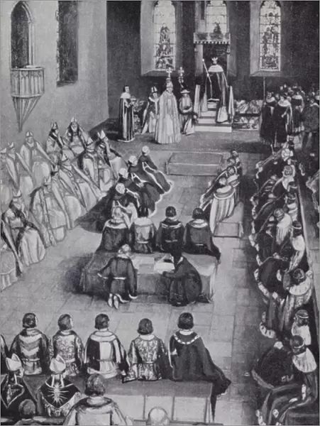 King Henry VI and the sitting of parliament at Reading, Berkshire (litho)