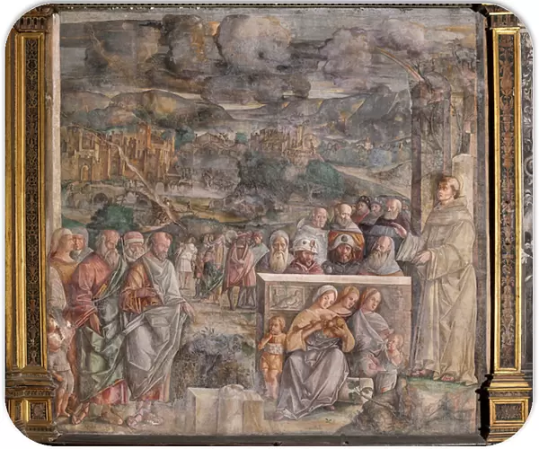 St Anthony arriving in Padua, where he restores peace between the citizens with the strength and sweetness of his preaching, School of the Saint, 1509 (fresco)